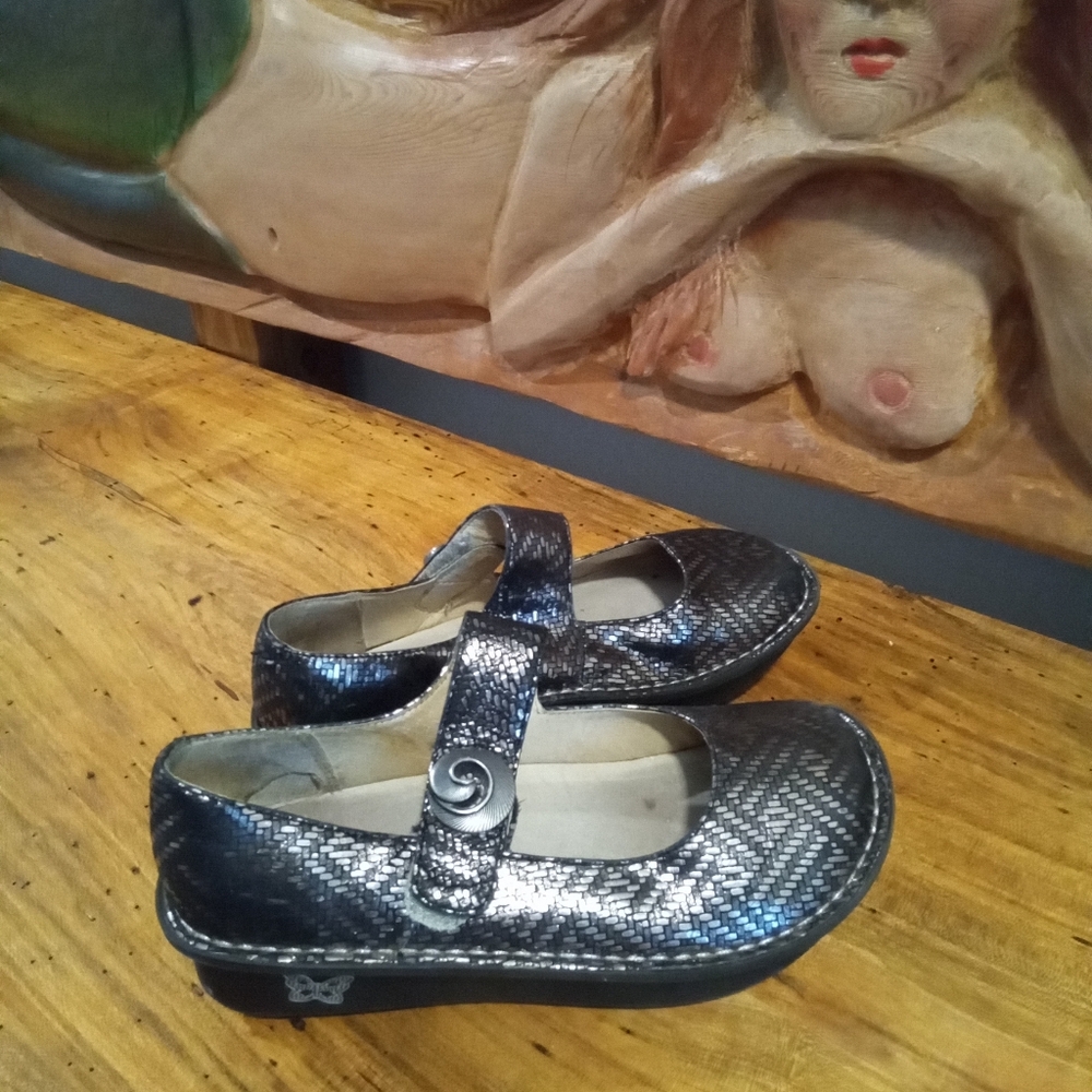 Alegria Metallic Black Woven Mary Jane Mules - Picture 3 of 11